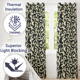 Concentric Circles & Stripes Black Cream Abstract  Readymade Eyelet Ring Top Thermal 100% Blackout Curtains