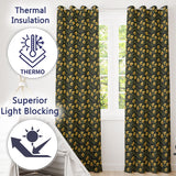 Dark Avocado Leaf Seamless  Black Background Dense Botanical Design  Readymade Eyelet Ring Top Thermal 100% Blackout Curtains