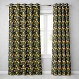 Dark Avocado Leaf Seamless  Black Background Dense Botanical Design  Readymade Eyelet Ring Top Thermal 100% Blackout Curtains