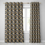 Blue Gold Baroque Floral Seamless  Luxury Vintage Ornamental Design  Readymade Eyelet Ring Top Thermal 100% Blackout Curtains