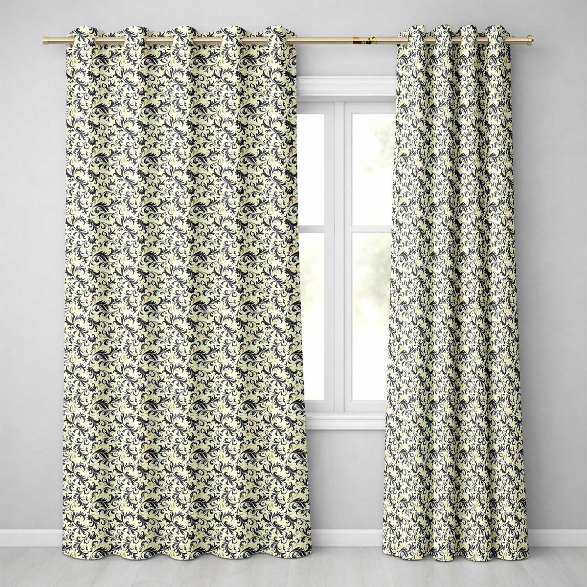 Black Gold Elegant Damask Seamless  Luxury Ornamental Classic Design  Readymade Eyelet Ring Top Thermal 100% Blackout Curtains