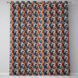 Blue Orange Baroque Floral   Artistic Ornamental Decorative Design  Readymade Eyelet Ring Top Thermal 100% Blackout Curtains