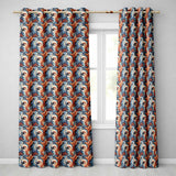 Blue Orange Baroque Floral   Artistic Ornamental Decorative Design  Readymade Eyelet Ring Top Thermal 100% Blackout Curtains