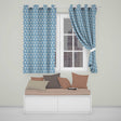 Blue Geometric Art Deco Seamless  Symmetrical Decorative Design  Readymade Eyelet Ring Top Thermal 100% Blackout Curtains