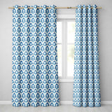 Blue Geometric Art Deco Seamless  Symmetrical Decorative Design  Readymade Eyelet Ring Top Thermal 100% Blackout Curtains