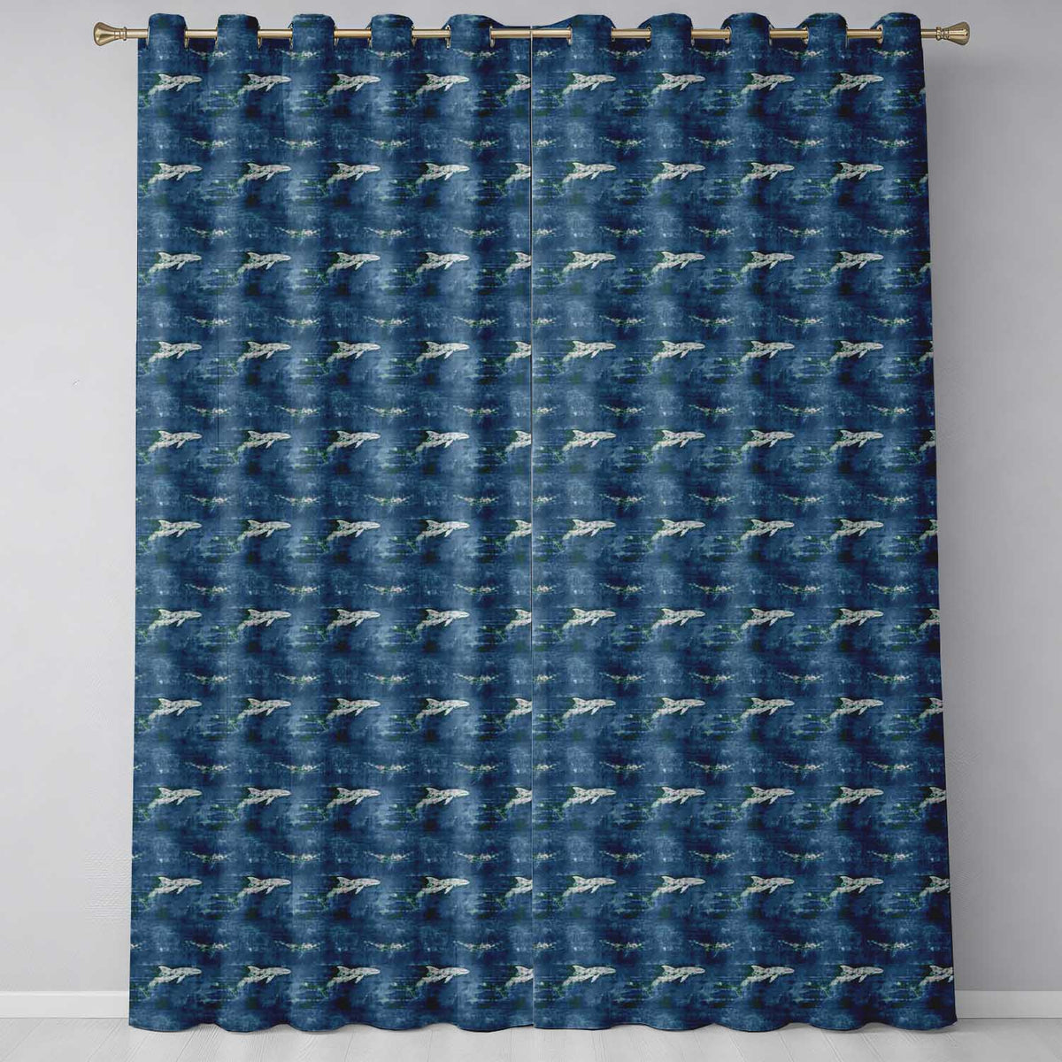 Blue Ocean Whale Seamless  Deep Sea Marine Animal Design  Readymade Eyelet Ring Top Thermal 100% Blackout Curtains