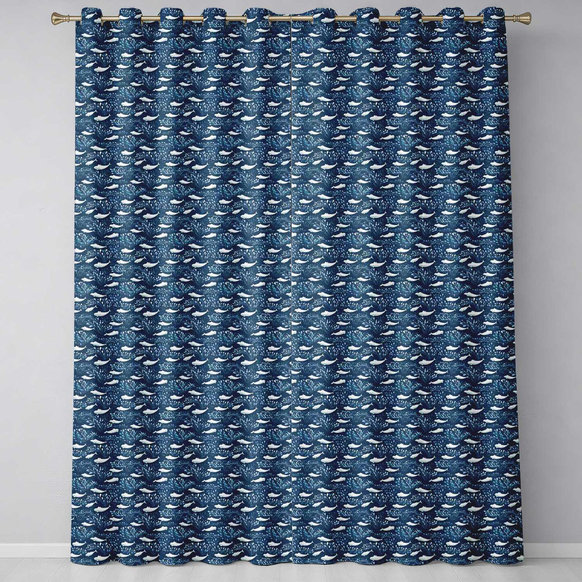 Blue Whale Seamless   Marine Animal Ocean Design  Readymade Eyelet Ring Top Thermal 100% Blackout Curtains