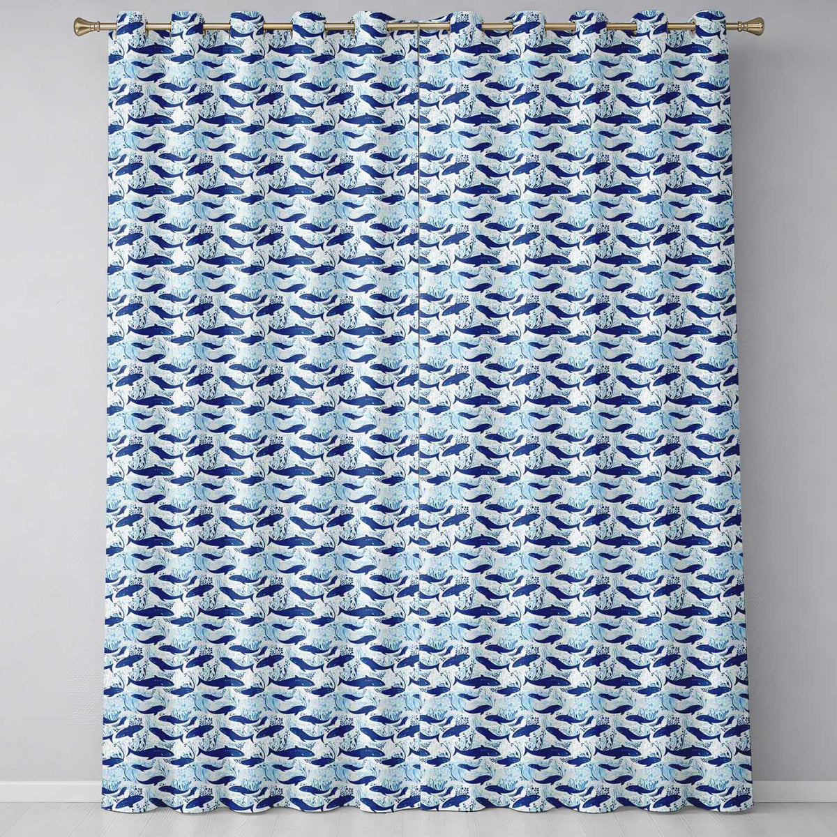 Beige Whale Ocean Seamless  Soft Marine Life Illustration Design  Readymade Eyelet Ring Top Thermal 100% Blackout Curtains
