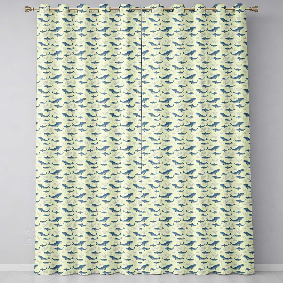 Nautical Whale Ship Seamless  Vintage Ocean Maritime Design  Readymade Eyelet Ring Top Thermal 100% Blackout Curtains