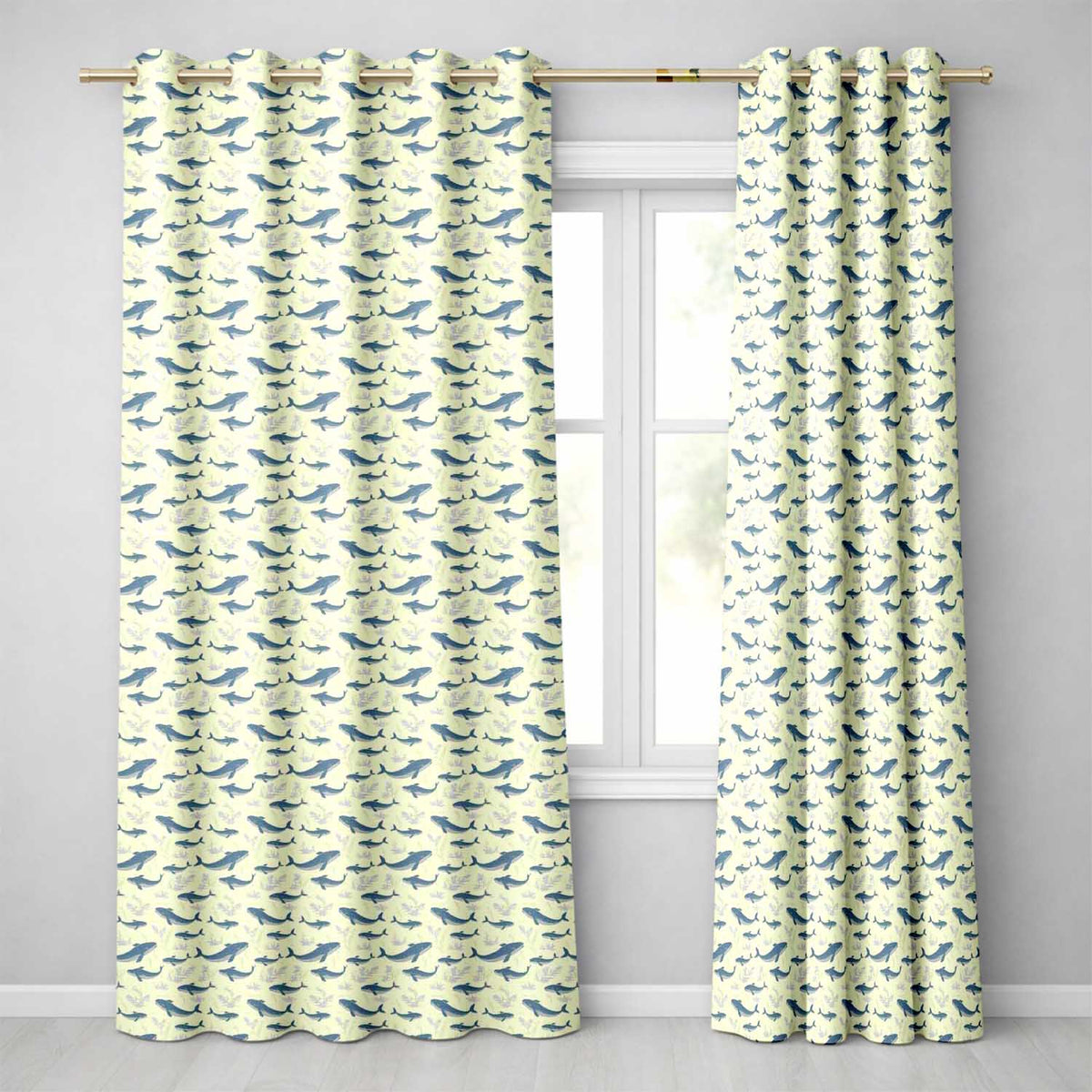 Nautical Whale Ship Seamless  Vintage Ocean Maritime Design  Readymade Eyelet Ring Top Thermal 100% Blackout Curtains