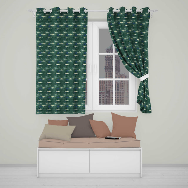Deep Teal Whale Seamless  Minimal Marine Animal Ocean Design  Readymade Eyelet Ring Top Thermal 100% Blackout Curtains