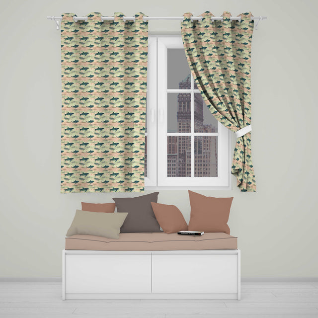 Ocean Whale Seamless  Distressed Beige Marine Animal Design  Readymade Eyelet Ring Top Thermal 100% Blackout Curtains