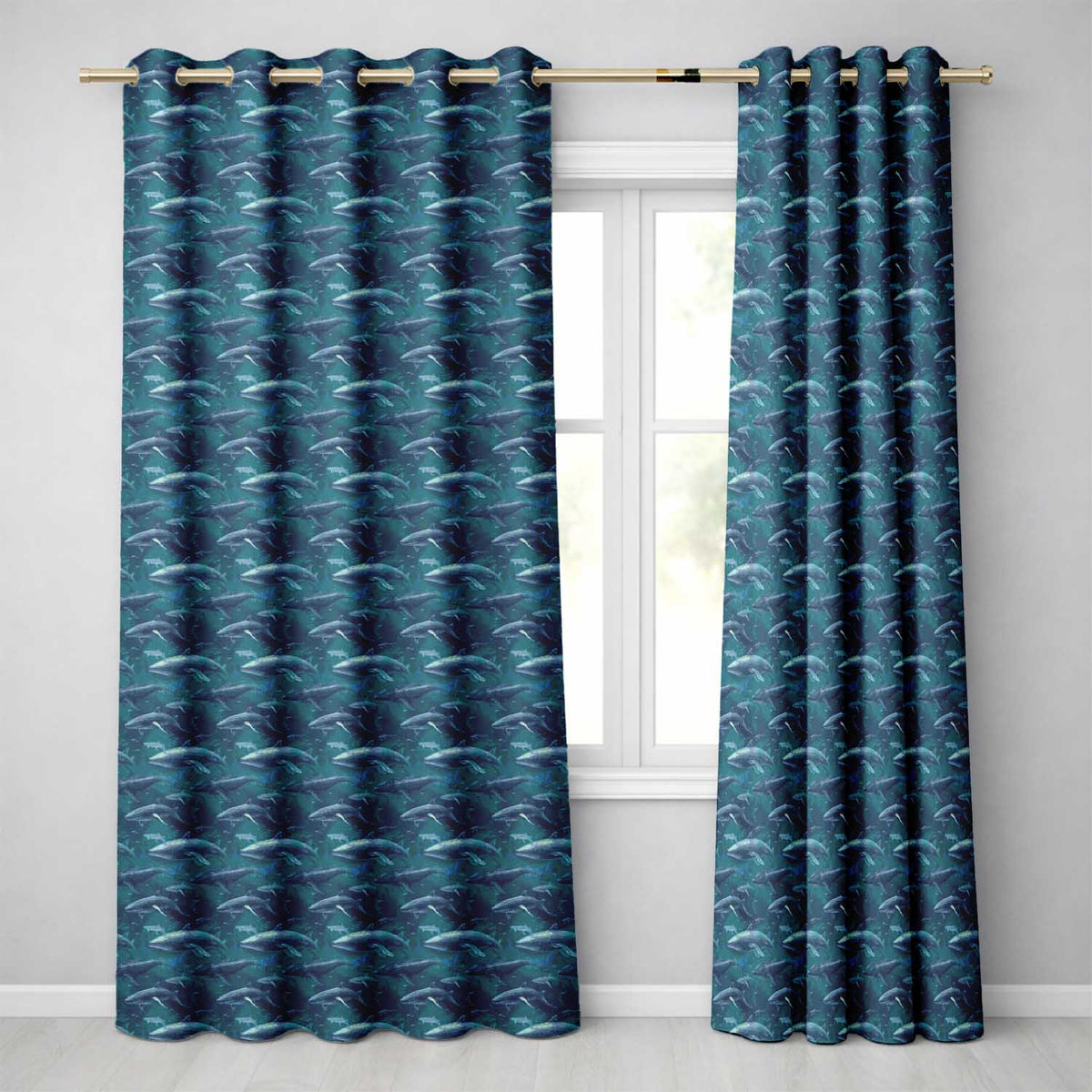 Deep Ocean Whale Seamless  Blue Marine Animal Design  Readymade Eyelet Ring Top Thermal 100% Blackout Curtains