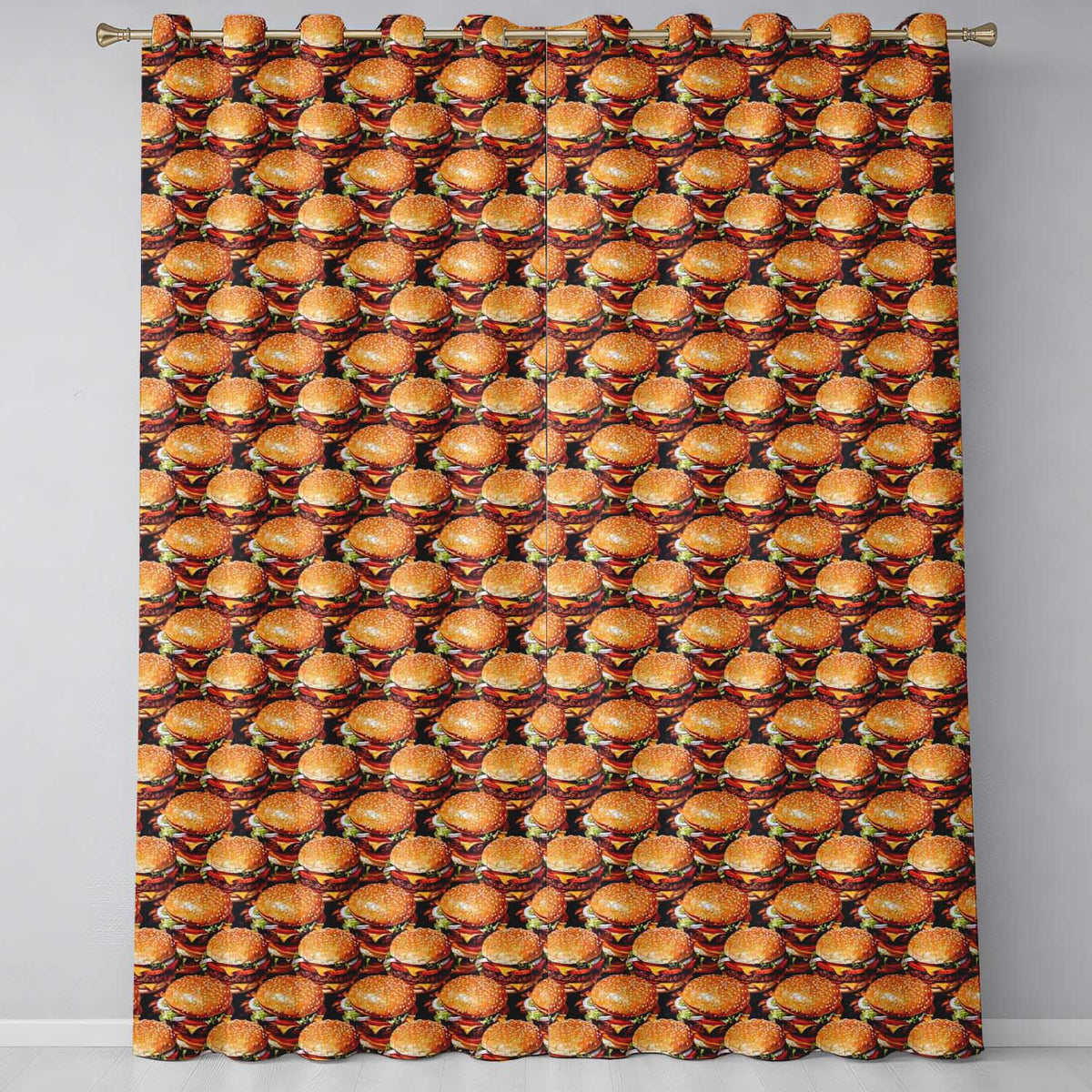 Realistic Cheeseburger Seamless  Fast Food Snack Design  Readymade Eyelet Ring Top Thermal 100% Blackout Curtains