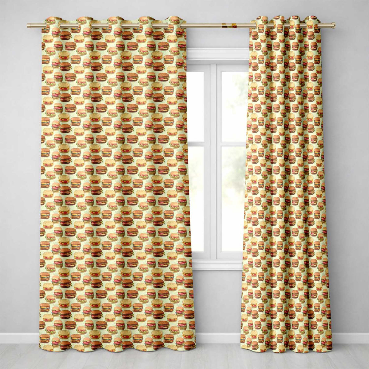 Vintage Burger Illustration Seamless  Fast Food Snack Design  Readymade Eyelet Ring Top Thermal 100% Blackout Curtains