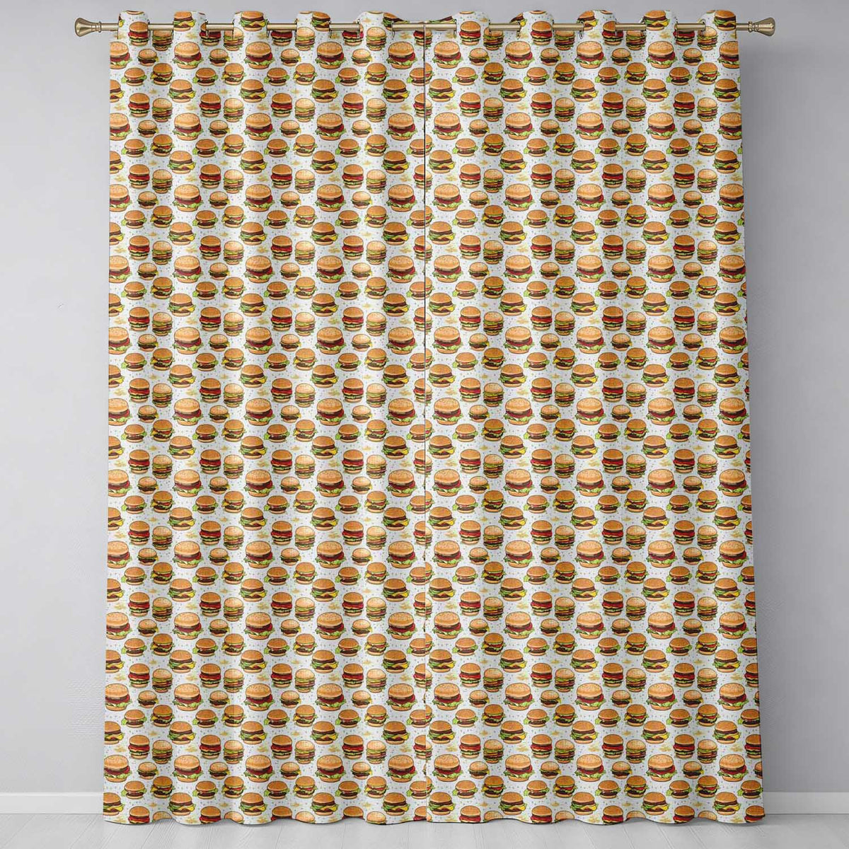 Cartoon Cheeseburger Seamless  Light Green Background Fast Food Design  Readymade Eyelet Ring Top Thermal 100% Blackout Curtains