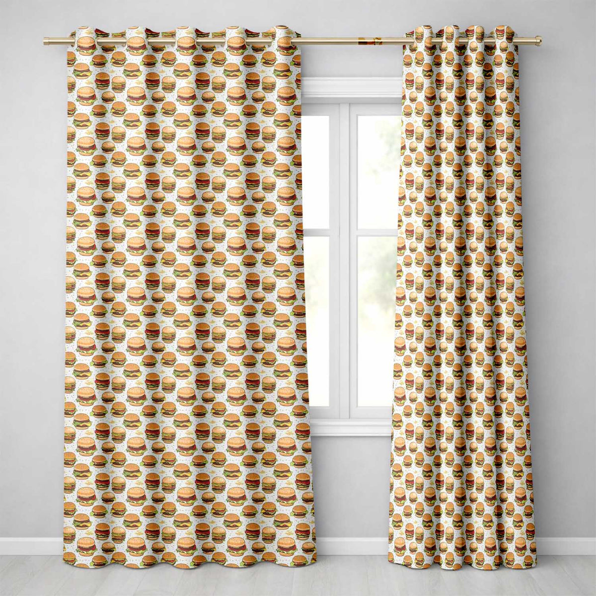 Cartoon Cheeseburger Seamless  Light Green Background Fast Food Design  Readymade Eyelet Ring Top Thermal 100% Blackout Curtains