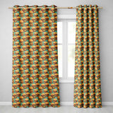 Cartoon Cheeseburger   Teal Star Background Fast Food Design  Readymade Eyelet Ring Top Thermal 100% Blackout Curtains