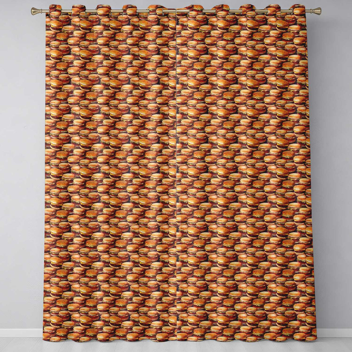 Vintage Burger Cluster Seamless   Fast Food Illustration  Readymade Eyelet Ring Top Thermal 100% Blackout Curtains