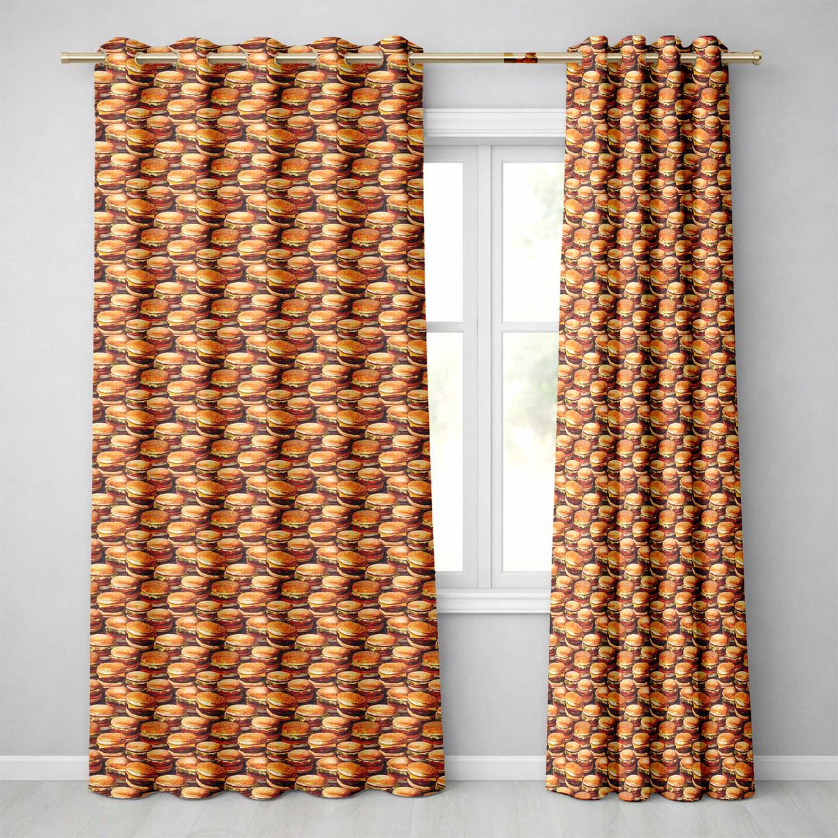 Vintage Burger Cluster Seamless   Fast Food Illustration  Readymade Eyelet Ring Top Thermal 100% Blackout Curtains