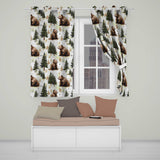 Woodland Bear Forest Seamless  Nature Wildlife Scenic Design  Readymade Eyelet Ring Top Thermal 100% Blackout Curtains