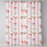 Strawberry Cherry Bow Seamless  White  Coquette Design  Readymade Eyelet Ring Top Thermal 100% Blackout Curtains