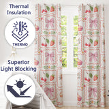 Strawberry Cherry Bow Seamless  White  Coquette Design  Readymade Eyelet Ring Top Thermal 100% Blackout Curtains