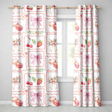 Strawberry Cherry Bow Seamless  White  Coquette Design  Readymade Eyelet Ring Top Thermal 100% Blackout Curtains