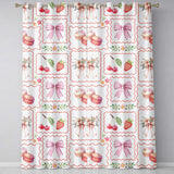 Strawberry Cherry Bow Seamless  Grey  Coquette Kawaii Design  Readymade Eyelet Ring Top Thermal 100% Blackout Curtains