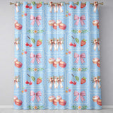 Strawberry Cherry Bow Daisy Cherry   Pink  Coquette Floral Design  Readymade Eyelet Ring Top Thermal 100% Blackout Curtains