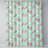 Strawberry Cherry Daisy Seamless  Teal  Coquette Floral Design  Readymade Eyelet Ring Top Thermal 100% Blackout Curtains