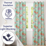 Strawberry Cherry Daisy Seamless  Teal  Coquette Floral Design  Readymade Eyelet Ring Top Thermal 100% Blackout Curtains