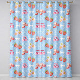 Strawberry Cherry Daisy Seamless  Blue   Coquette Floral Design  Readymade Eyelet Ring Top Thermal 100% Blackout Curtains