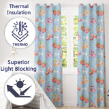 Strawberry Cherry Daisy Seamless  Blue   Coquette Floral Design  Readymade Eyelet Ring Top Thermal 100% Blackout Curtains