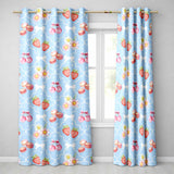 Strawberry Cherry Daisy Seamless  Blue   Coquette Floral Design  Readymade Eyelet Ring Top Thermal 100% Blackout Curtains