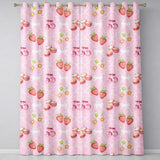 Strawberry Cherry Daisy   Pink Outline  Coquette Floral Design  Readymade Eyelet Ring Top Thermal 100% Blackout Curtains