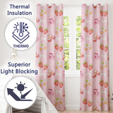 Strawberry Cherry Daisy   Pink Outline  Coquette Floral Design  Readymade Eyelet Ring Top Thermal 100% Blackout Curtains
