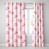 Strawberry Cherry Daisy   Pink Outline  Coquette Floral Design  Readymade Eyelet Ring Top Thermal 100% Blackout Curtains