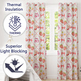 Strawberry Cherry Daisy   White Red Outline  Coquette Floral Design  Readymade Eyelet Ring Top Thermal 100% Blackout Curtains