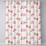 Strawberry Cherry Daisy   White Pastel Outline  Coquette Floral Design  Readymade Eyelet Ring Top Thermal 100% Blackout Curtains