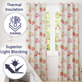 Strawberry Cherry Daisy   White Pastel Outline  Coquette Floral Design  Readymade Eyelet Ring Top Thermal 100% Blackout Curtains