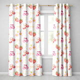 Strawberry Cherry Daisy   White Pastel Outline  Coquette Floral Design  Readymade Eyelet Ring Top Thermal 100% Blackout Curtains