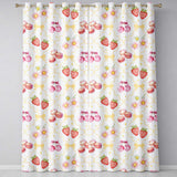 Strawberry Cherry Daisy   White Yellow  Coquette Floral Design  Readymade Eyelet Ring Top Thermal 100% Blackout Curtains