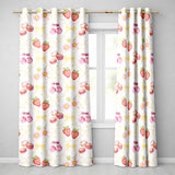 Strawberry Cherry Daisy   White Yellow  Coquette Floral Design  Readymade Eyelet Ring Top Thermal 100% Blackout Curtains