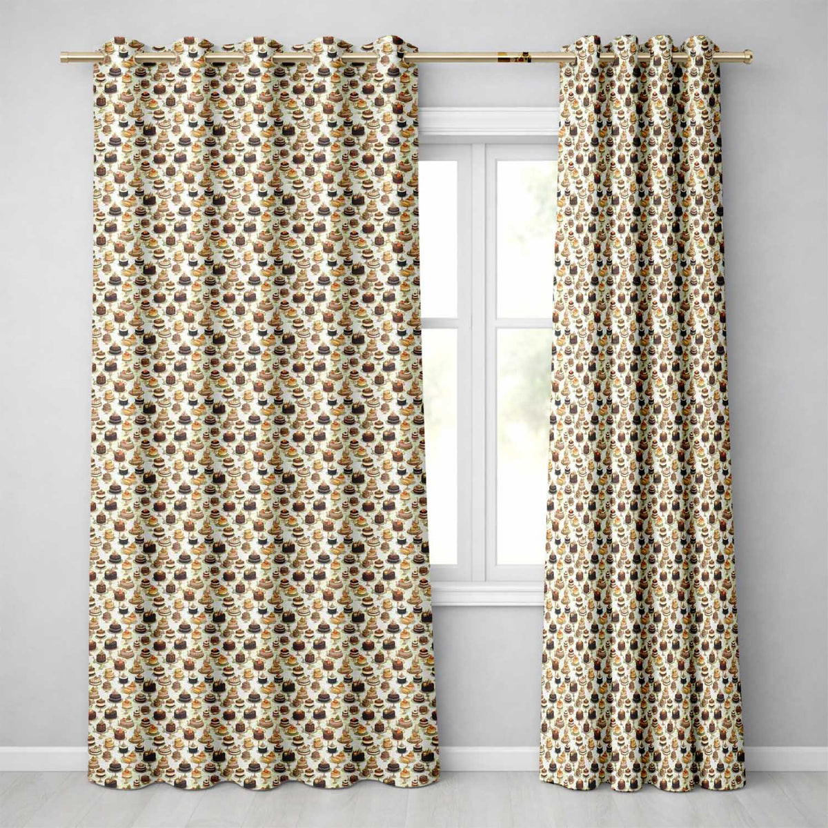 Cake Seamless  Botanical Dessert Food Design  Readymade Eyelet Ring Top Thermal 100% Blackout Curtains