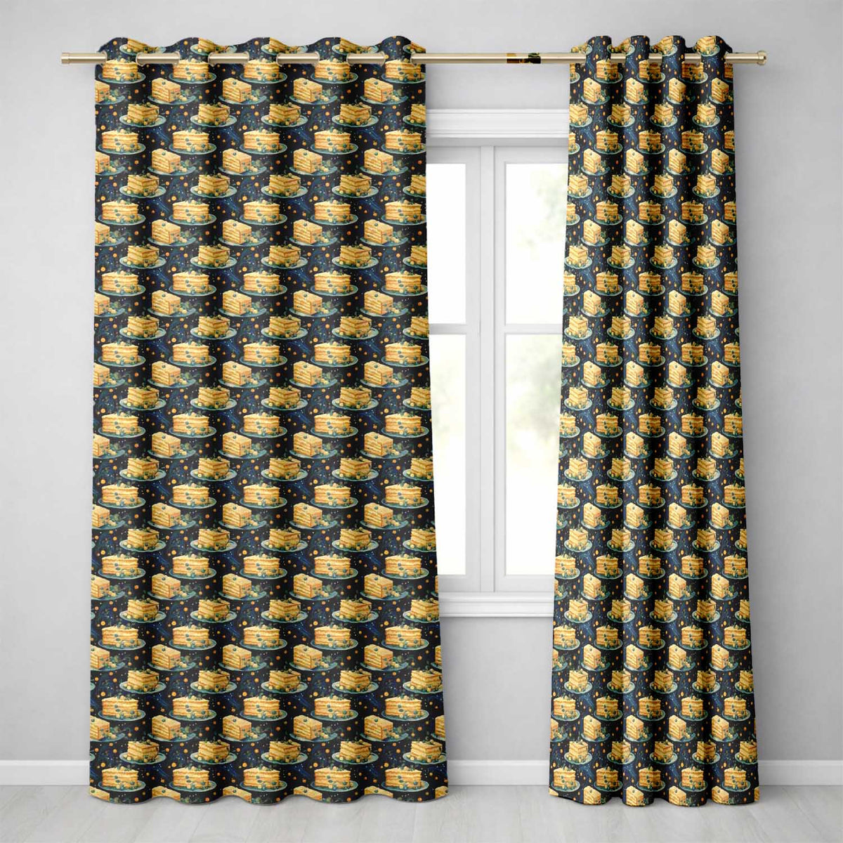 Dark  Cake Seamless   Dessert Sweet Food Design  Readymade Eyelet Ring Top Thermal 100% Blackout Curtains