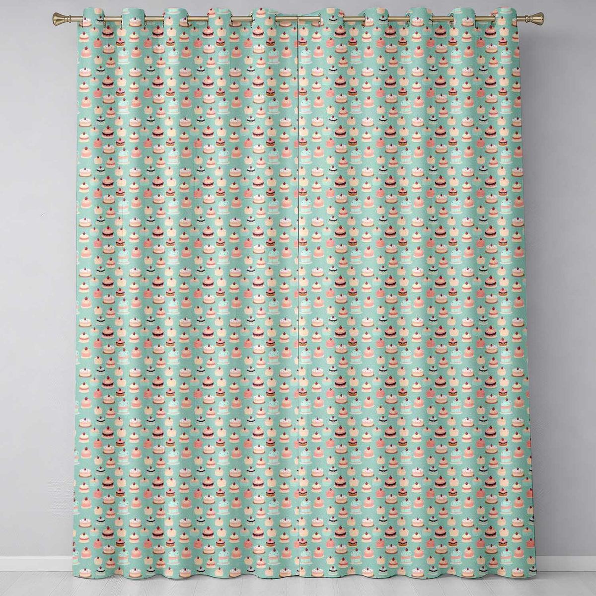 Cake Tile Seamless  Pastel Dessert Sweet Food Design  Readymade Eyelet Ring Top Thermal 100% Blackout Curtains