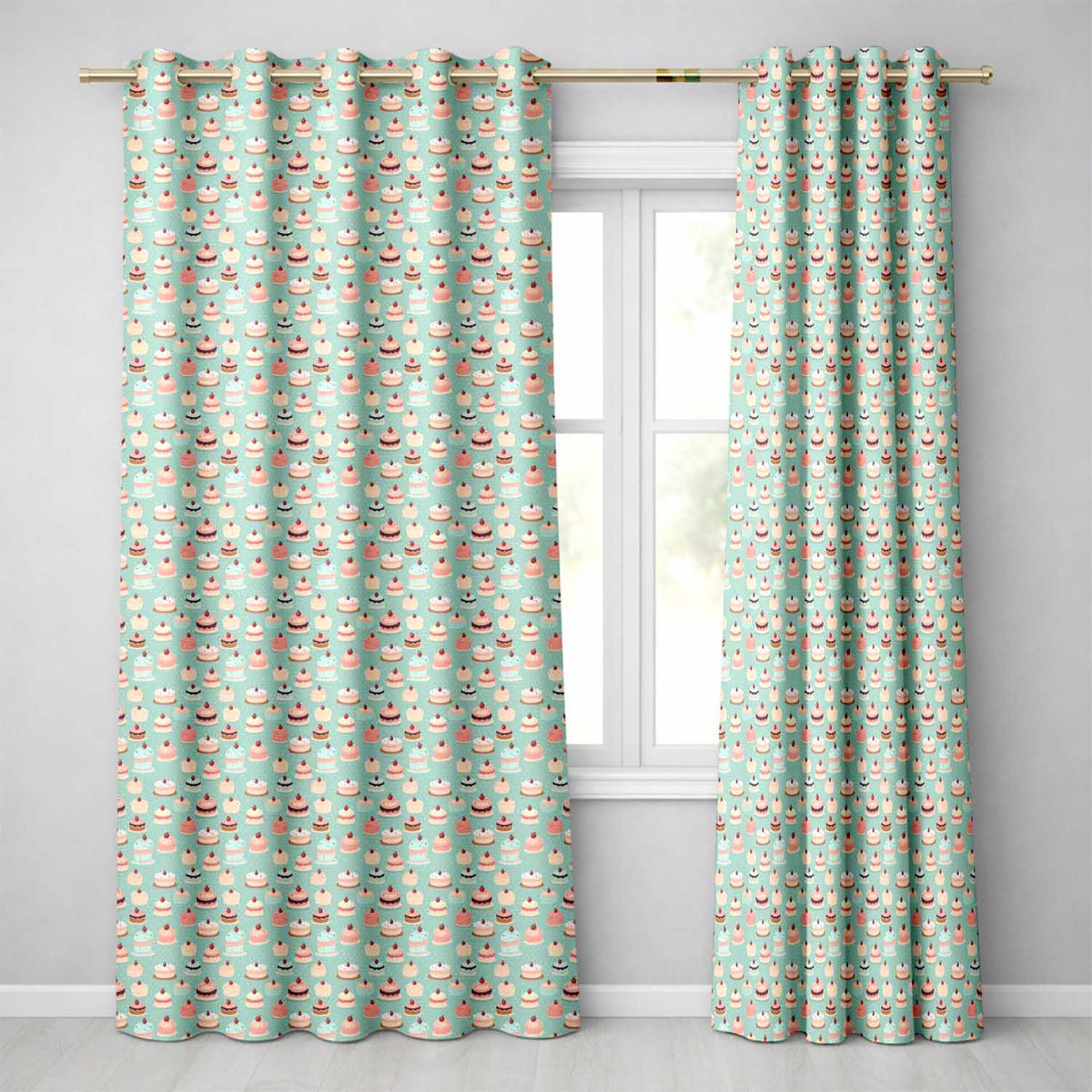 Cake Tile Seamless  Pastel Dessert Sweet Food Design  Readymade Eyelet Ring Top Thermal 100% Blackout Curtains