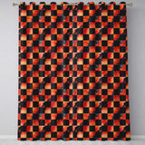 Abstract Orange Black Checkered Marble Geometric  Readymade Eyelet Ring Top Thermal 100% Blackout Curtains
