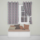 Pastel Pink Teal Folk Art Floral Tile  Decorative  Readymade Eyelet Ring Top Thermal 100% Blackout Curtains